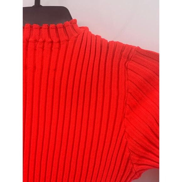 UNBRANDED Women's Neon Orange Ribbed High-Neck Short Sleeve Top SZ XS/S - Picture 4 of 10